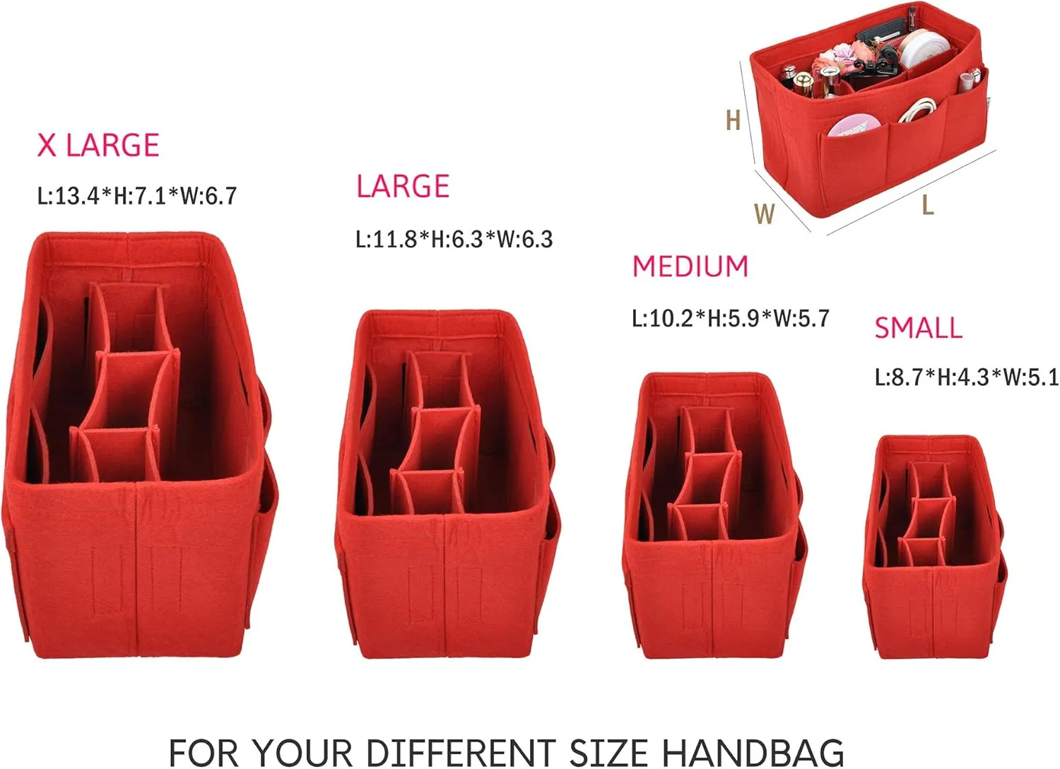 Vercord Felt Purse Organizer Handbag Insert Liner Shaper Bag in Bags for Speedy Neverfull Tote Red Medium
