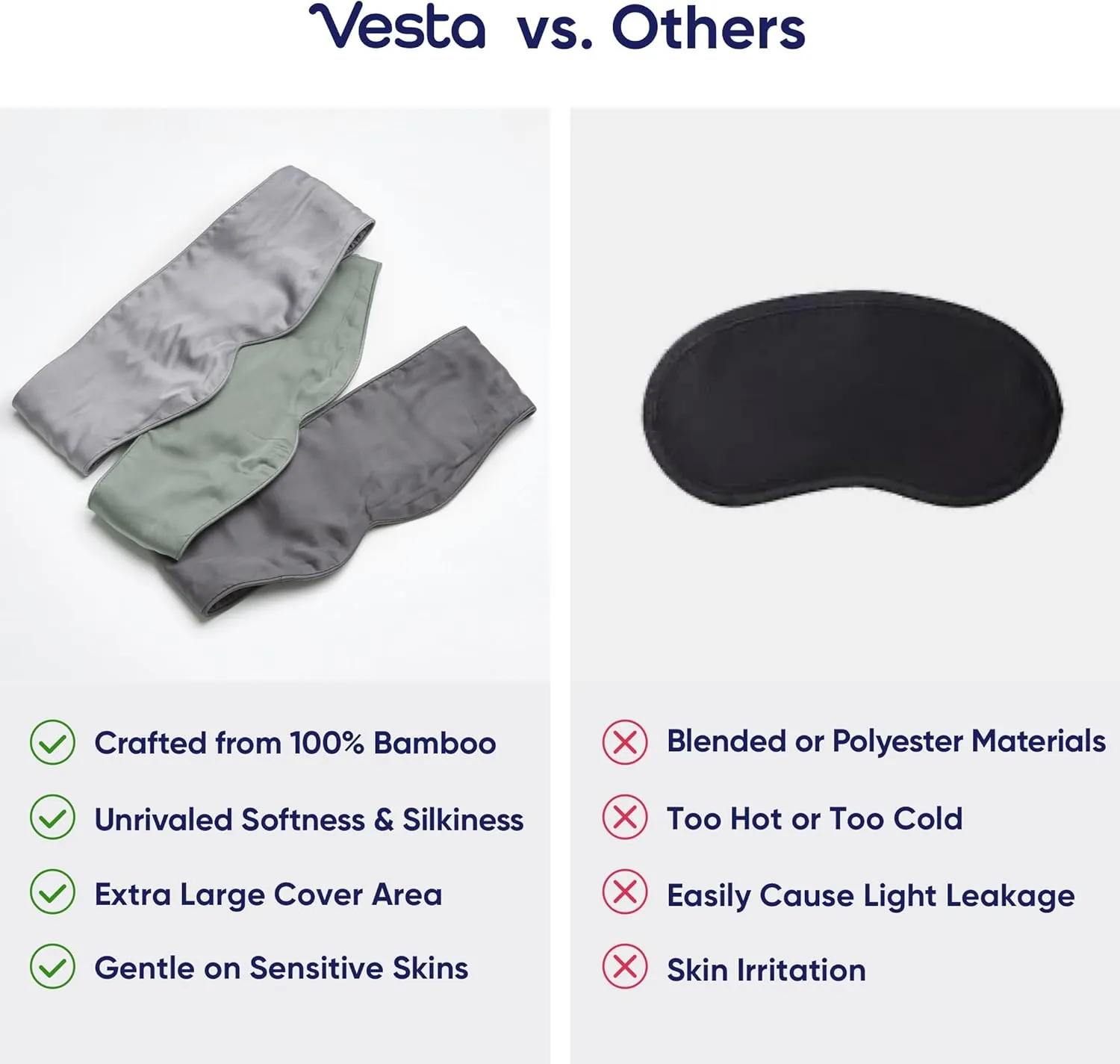 Vesta 100% Bamboo Viscose Sleep Mask, Silky Soft, Adjustable, Full-Size for Total Blackout, Perfect for Sleep, Travel & Nap, Includes Travel Bag and Gift Box (Stardust Grey)