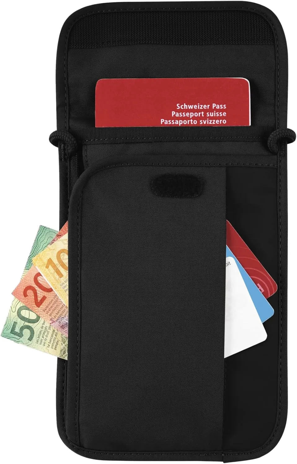 Victorinox Travel Essentials, Security Neck Pouch, Slim Bag with RFID - Black