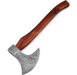 Viking Axe, Handmade 18-Inch Battle Axe, Damascus Steel, Wood Handle - Camping, Hunting, Survival, Outdoor