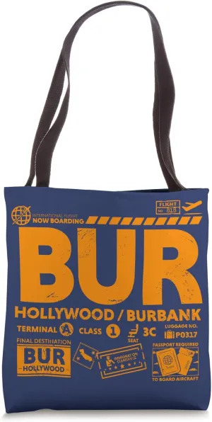 Vintage Hollywood Burbank BUR Airport Code Travel Day Retro Tote Bag