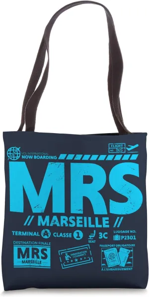 Vintage Marseille MRS Airport Code Travel Day Retro Tag Tote Bag