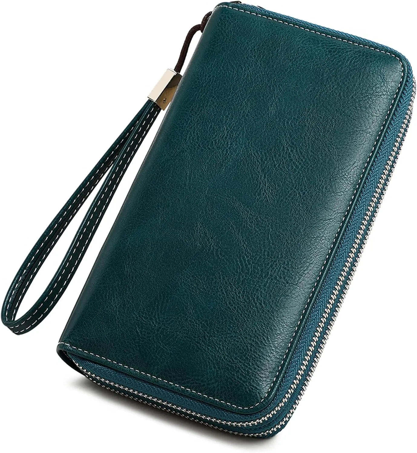 VONCOSS Women's RFID Blocking Leather Wallet - Large Capacity Double Zip Around Clutch with Wristlet,Secure Travel Purse and Phone Holder