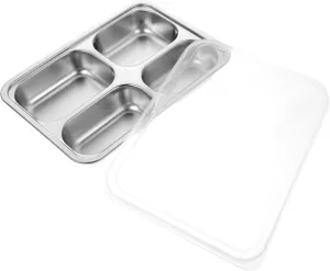 VOSAREA 1pc Stainless Steel Divided Food Tray Section Dining Plate for Boys and Girls Unbreakable Design to Clean for Home School Restaurant Use