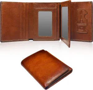 Wallet for Men Trifold RFID Blocking Credit Card Holder, Leather Compact Large Capacity Minimalist Mens Wallet Money Clip with ID Window 10 Credit Card Slots