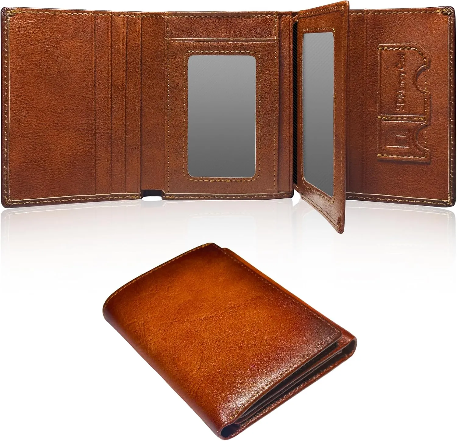 Wallet for Men Trifold RFID Blocking Credit Card Holder, Leather Compact Large Capacity Minimalist Mens Wallet Money Clip with ID Window 10 Credit Card Slots