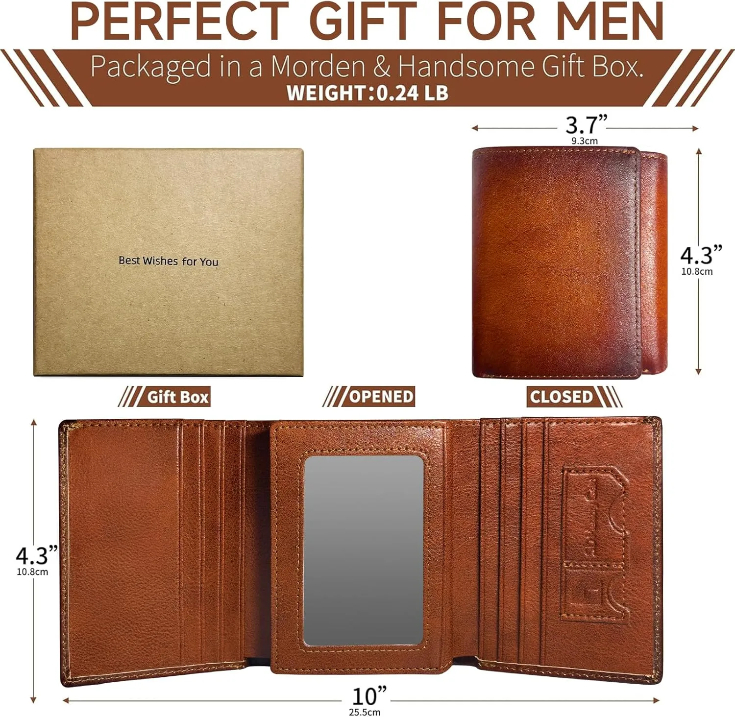 Wallet for Men Trifold RFID Blocking Credit Card Holder, Leather Compact Large Capacity Minimalist Mens Wallet Money Clip with ID Window 10 Credit Card Slots
