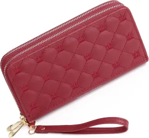 Wallet for Women RFID Blocking Leather Credit Card Holder with Double Zipper Large Capacity Phone Wristlet Purse