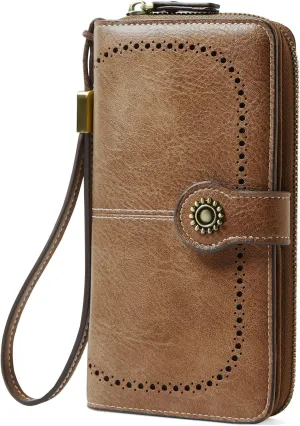 Wallet for Women RFID Blocking Leather Large Capacity Card Holder Ladies Phone Clutch Travel Long Purse Wristlet