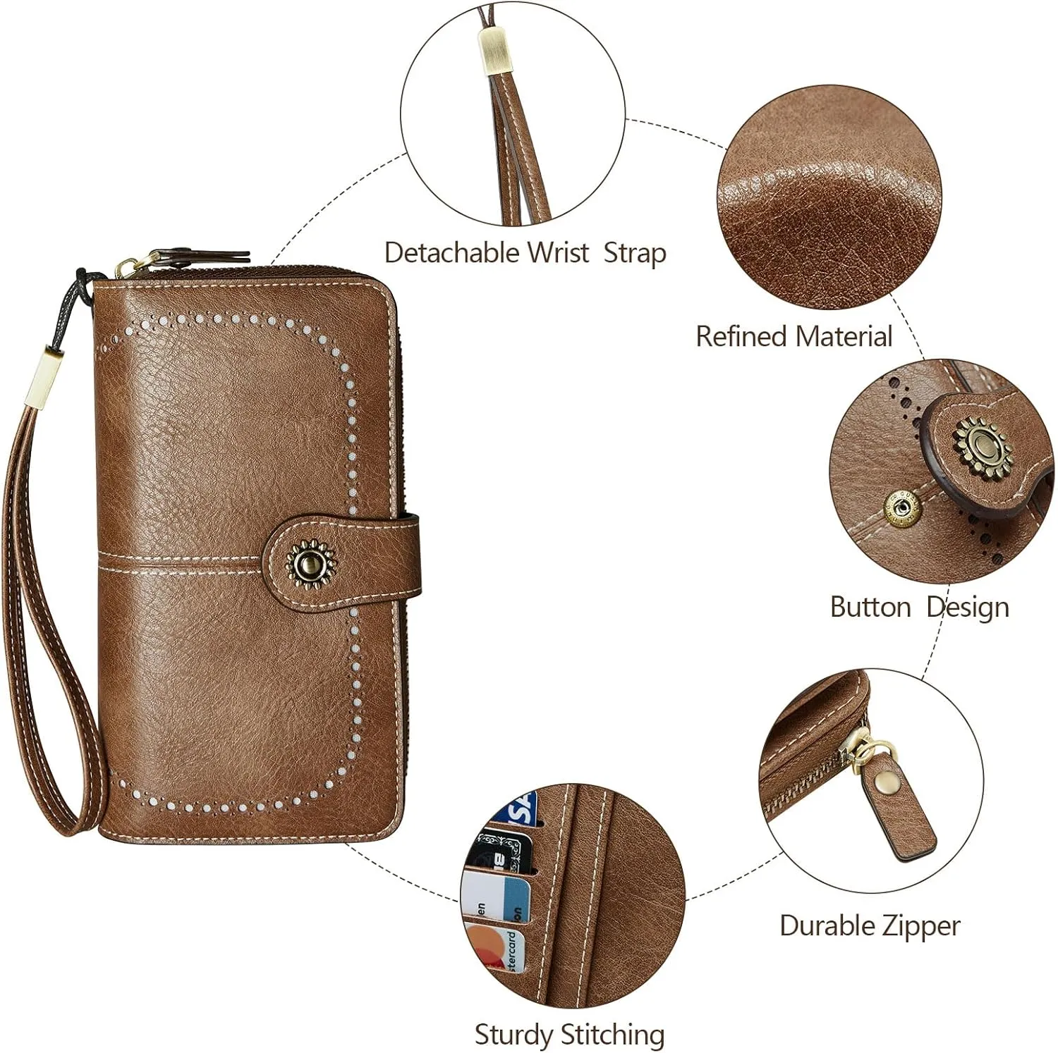 Wallet for Women RFID Blocking Leather Large Capacity Card Holder Ladies Phone Clutch Travel Long Purse Wristlet