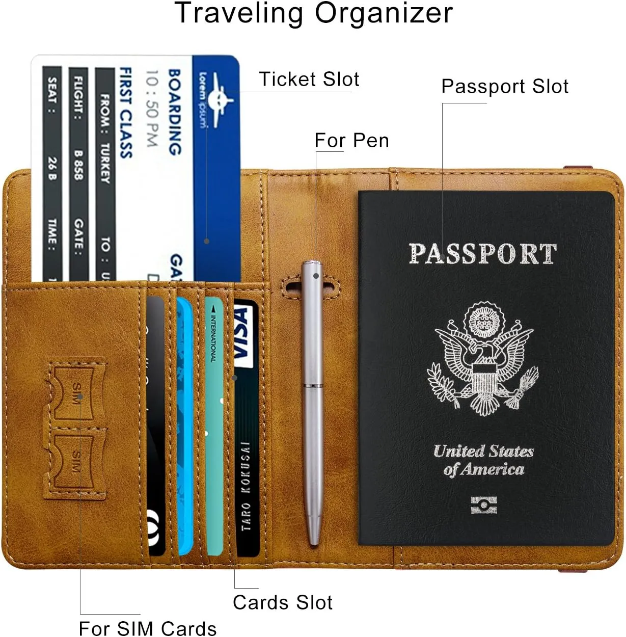 WALNEW Passport Holder for Travel, RFID Passport Cover Wallet for Women Men, PU Leather Passport Book Card Holder Case with Pen, Travelling Essentials for Flying