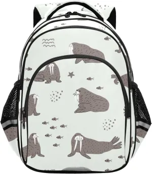 Walrus Cute Animals Backpack for Kids Elementary School Bag Boys Girls Bookbag Travel Backpack Daypack