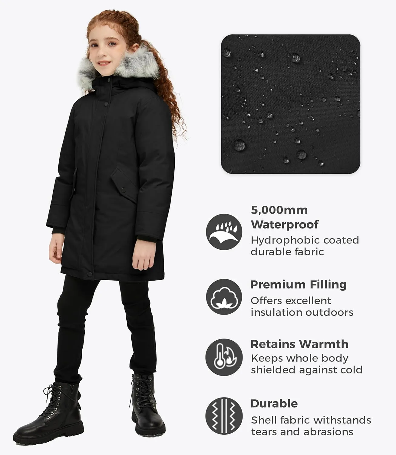 Wantdo Girl's Winter Coat Warm Windproof Insulated Hiking Warm Long Sleeve Puffer Outdoor Running Fall Jacket with Hood