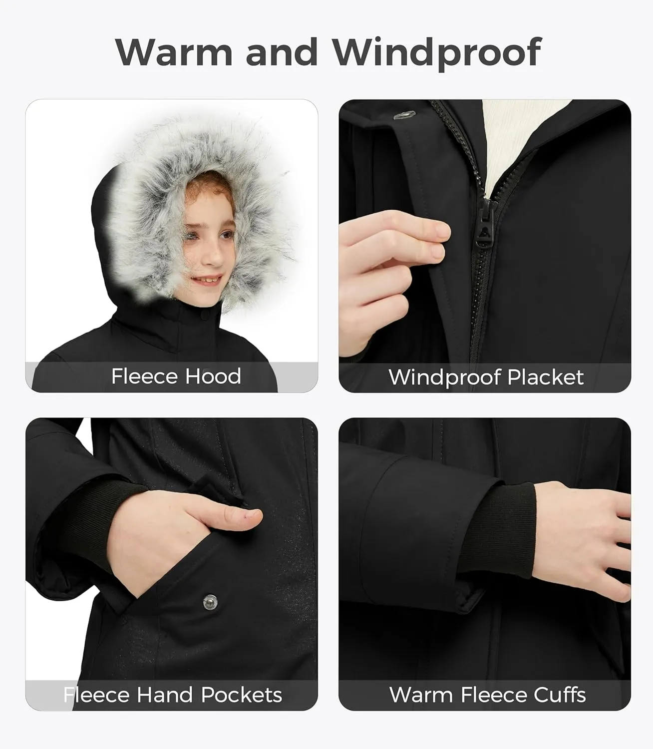 Wantdo Girl's Winter Coat Warm Windproof Insulated Hiking Warm Long Sleeve Puffer Outdoor Running Fall Jacket with Hood