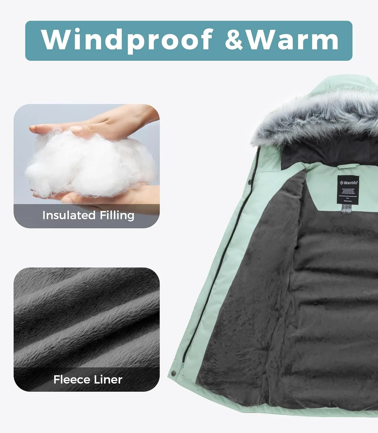 Wantdo Girl's Winter Coat Warm Windproof Insulated Hiking Warm Long Sleeve Puffer Outdoor Running Fall Jacket with Hood