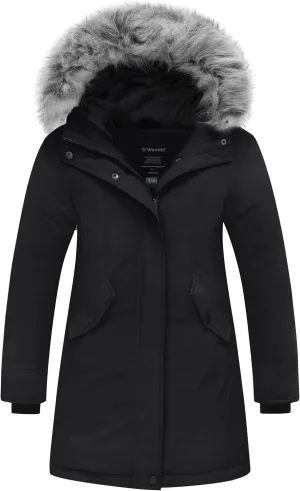 Wantdo Girl's Winter Coat Warm Windproof Insulated Hiking Warm Long Sleeve Puffer Outdoor Running Fall Jacket with Hood
