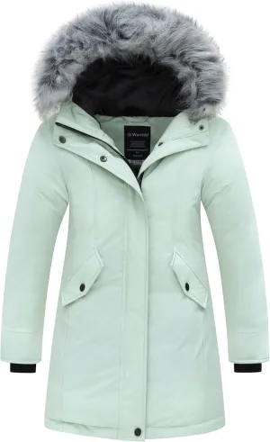 Wantdo Girl's Winter Coat Warm Windproof Insulated Hiking Warm Long Sleeve Puffer Outdoor Running Fall Jacket with Hood
