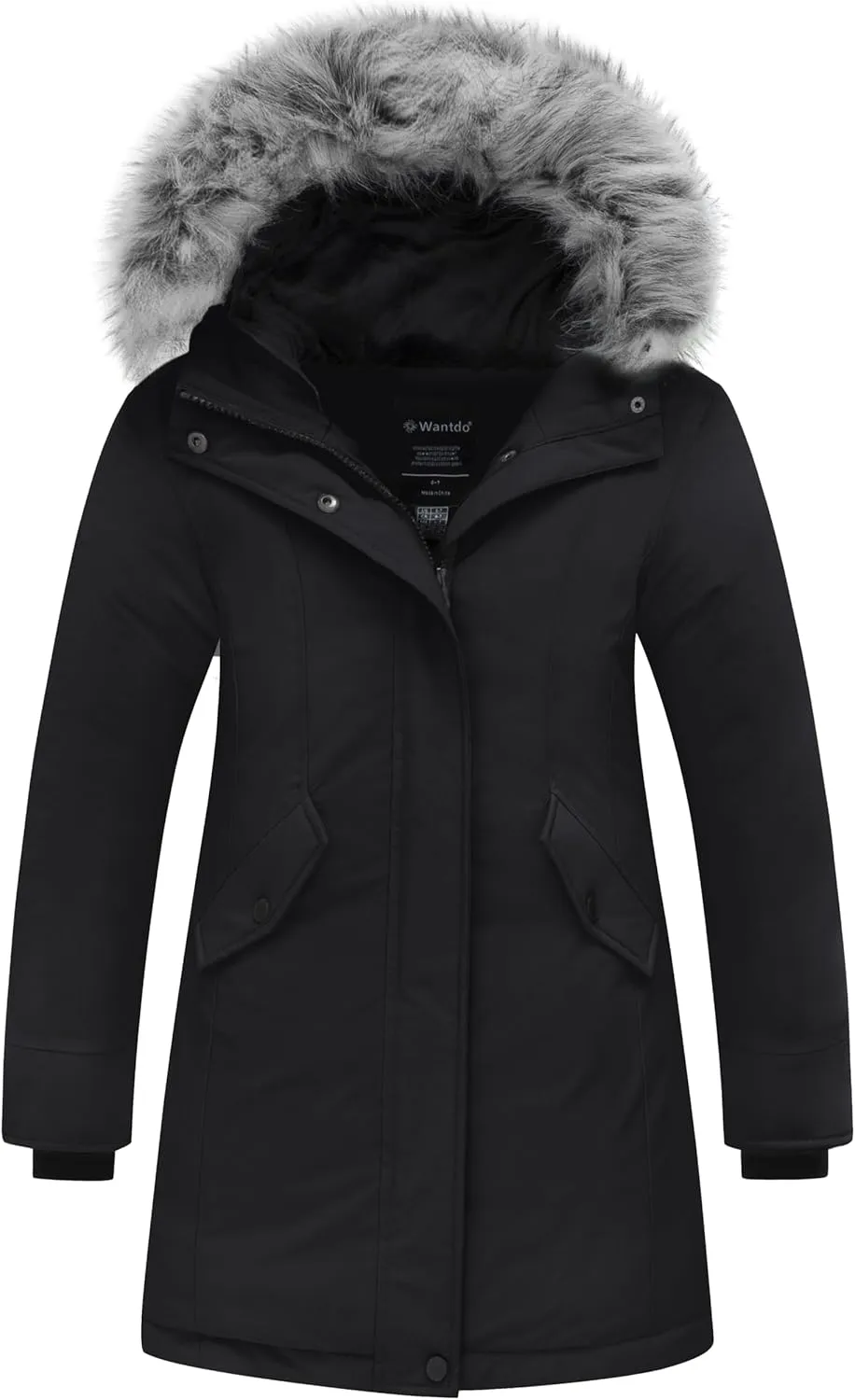 Wantdo Girl's Winter Coat Warm Windproof Insulated Hiking Warm Long Sleeve Puffer Outdoor Running Fall Jacket with Hood