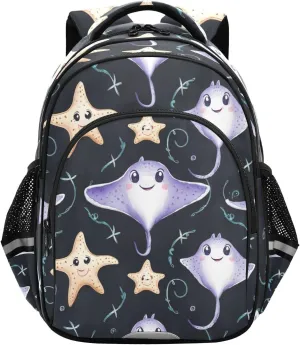 Watercolor Cute Stingray Fish Backpack for Kids Elementary School Bag Boys Girls Bookbag Travel Backpack Daypack