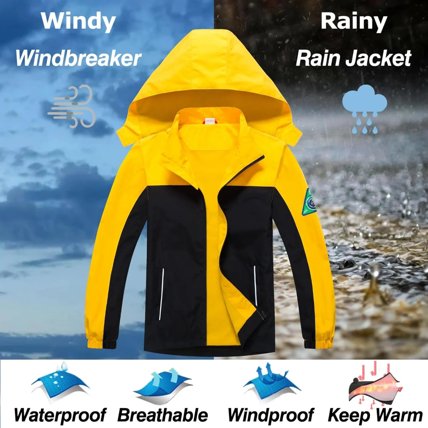Waterproof Kids Rain Jackets With Hood,Lightweight Toddler Raincoat For Boys Girls，Kids Clothes Windbreaker Jacket