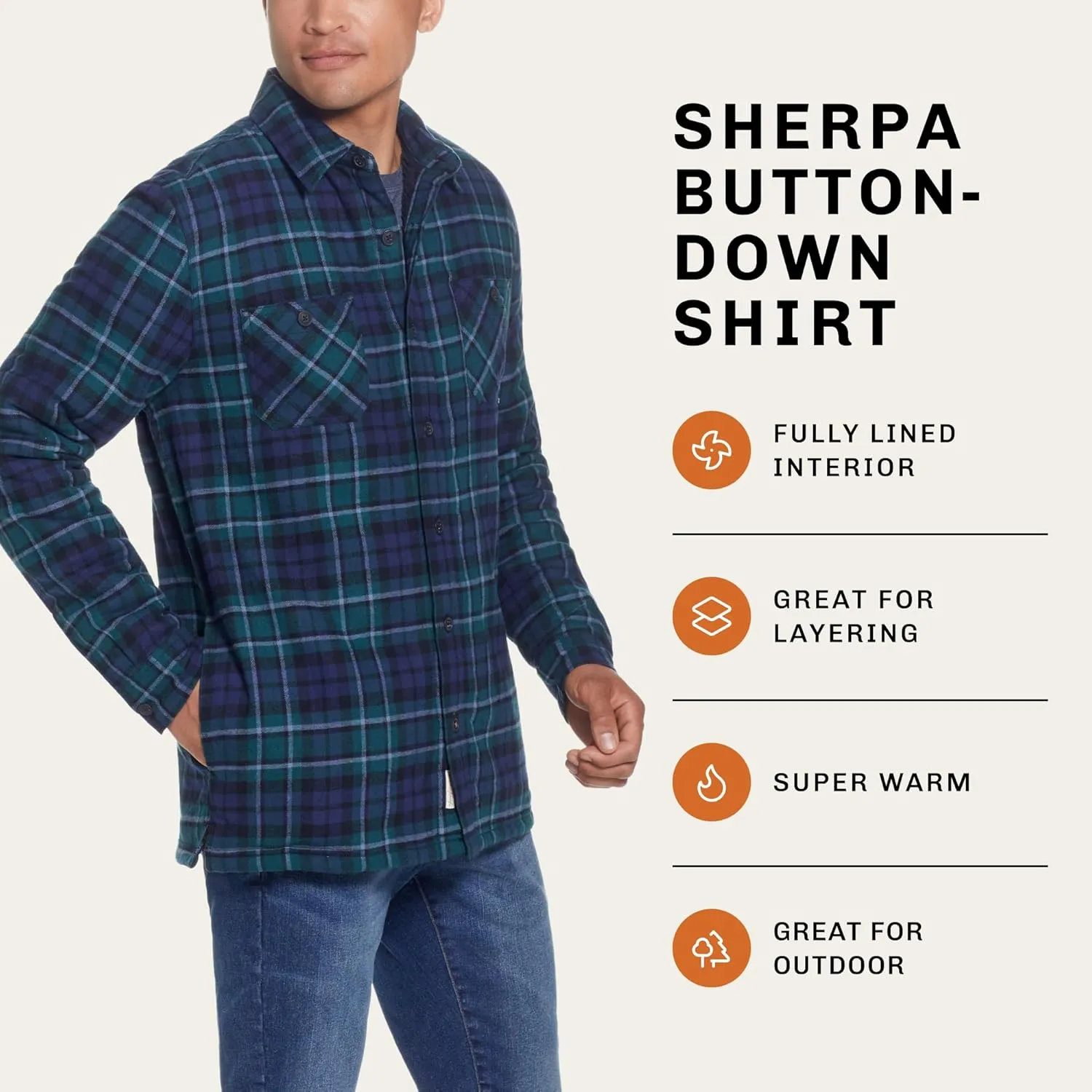 Weatherproof Vintage Mens Hooded and Non-Hooded Sherpa Lined Soft Brushed Plaid Flannel Button-Down Shirt Jacket