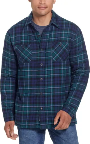 Weatherproof Vintage Mens Hooded and Non-Hooded Sherpa Lined Soft Brushed Plaid Flannel Button-Down Shirt Jacket