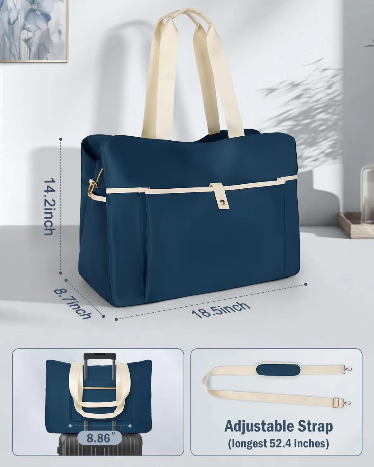 Wedama Large Tote Gym Bag for Women, Weekender Bags Travel Duffel Overnight Carry on Bag Women Labor Delivery with Wet Pocket for Travel Sport, Blue