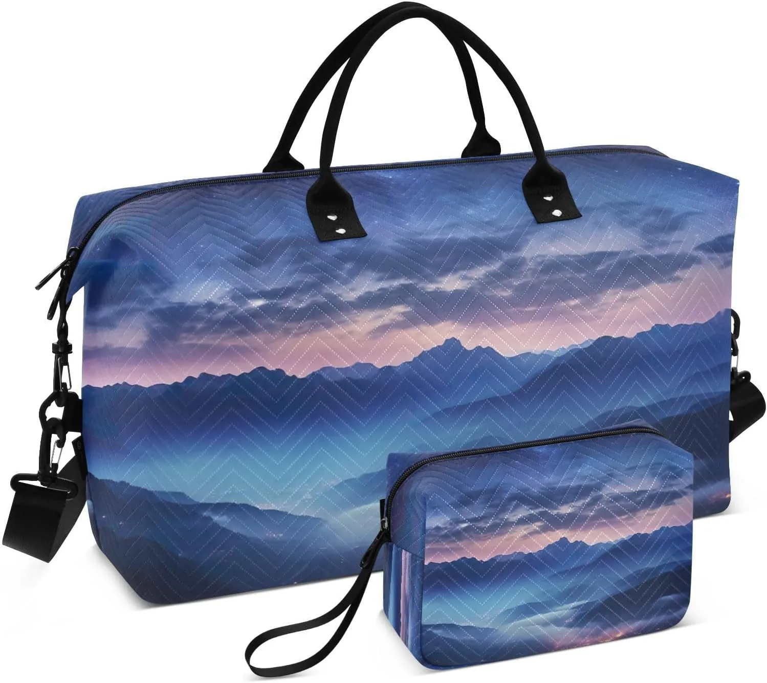 Weekender Bags for Women,Foldable Endless Sky Mountains Travel Duffel Bag with Trolley Sleeve Travel Tote Gym Bag with Toiletry Bag