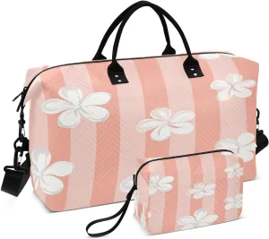 Weekender Bags for Women,Foldable Fresh Style Floral Fragments Travel Duffel Bag with Trolley Sleeve Travel Tote Gym Bag with Toiletry Bag
