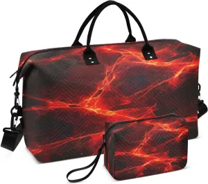 Weekender Bags for Women,Foldable Red Lightning Spark Travel Duffel Bag with Trolley Sleeve Travel Tote Gym Bag with Toiletry Bag