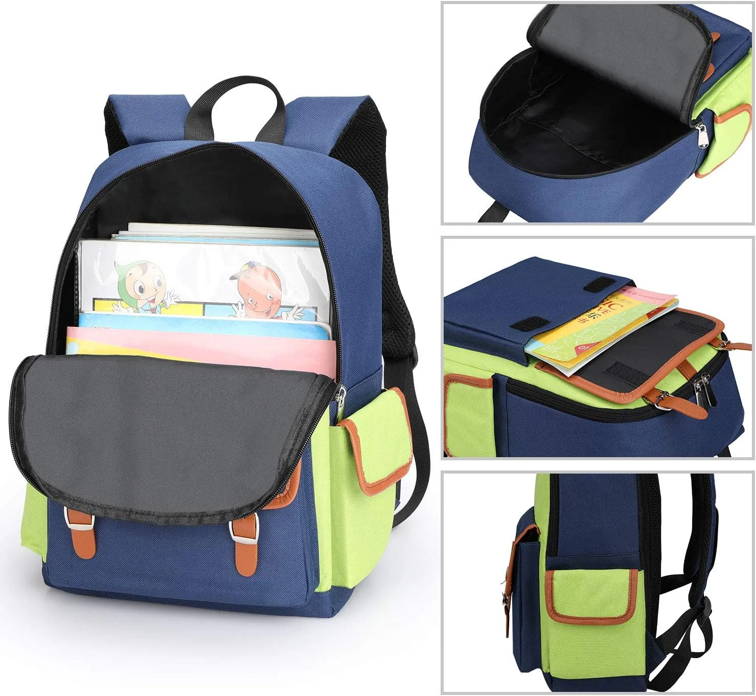 weiatas Kids Backpack Children Bookbag Preschool Kindergarten Elementary School Bag for Girls Boys (Green-blue, Large)