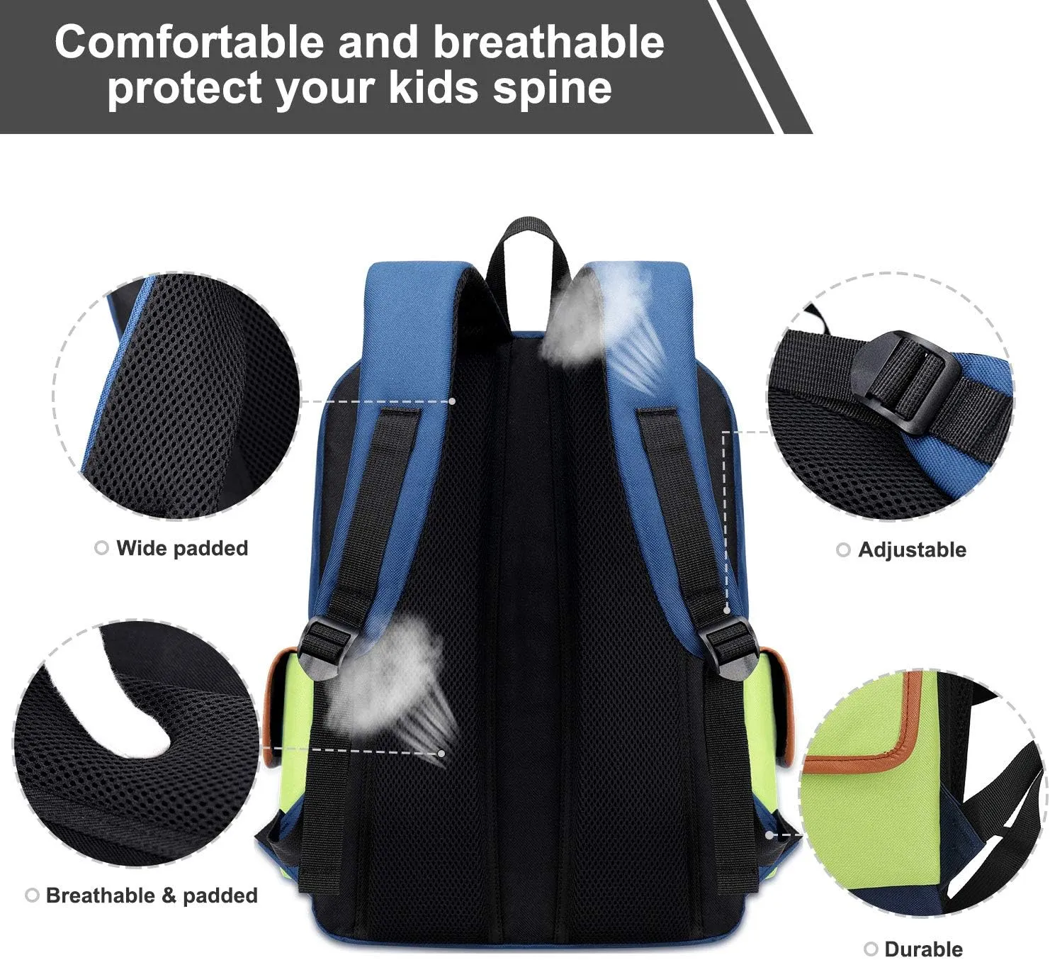 weiatas Kids Backpack Children Bookbag Preschool Kindergarten Elementary School Bag for Girls Boys (Green-blue, Large)