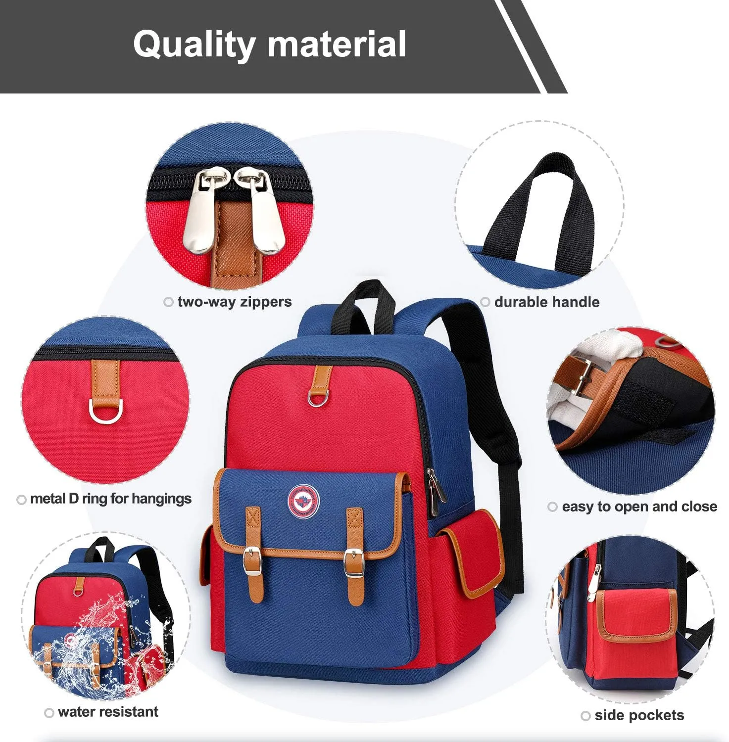 weiatas Kids Backpack Children Bookbag Preschool Kindergarten Elementary School Bag for Girls Boys (Red-blue, Large)