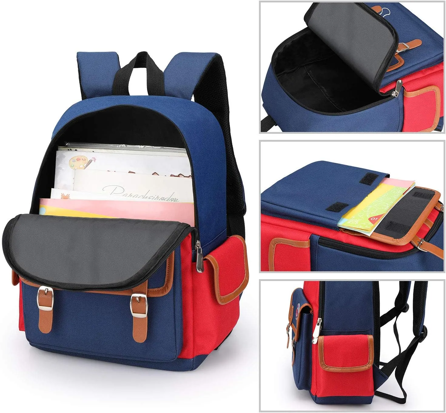 weiatas Kids Backpack Children Bookbag Preschool Kindergarten Elementary School Bag for Girls Boys (Red-blue, Large)