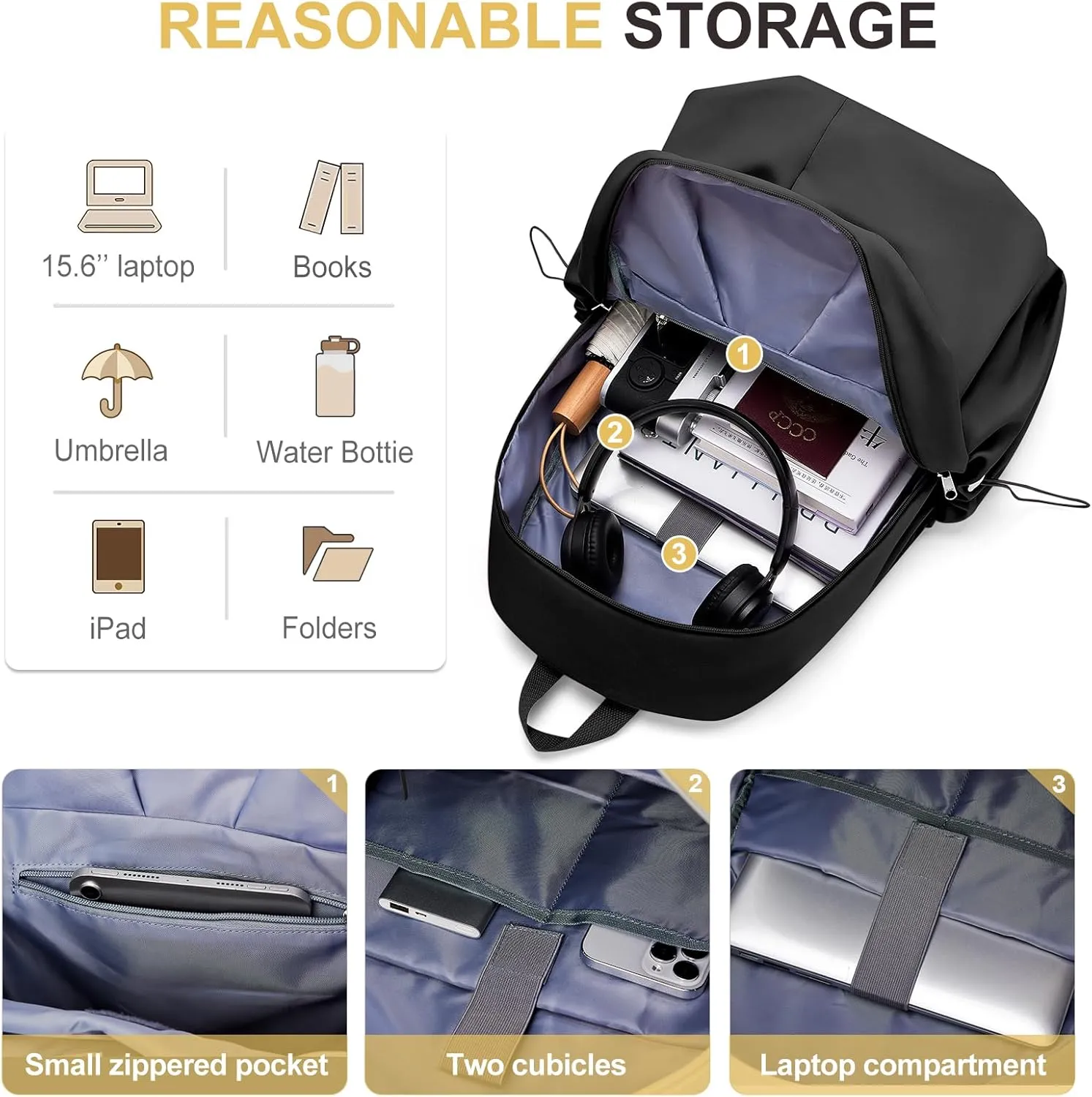 weradar Black Backpacks For School Waterproof Simple School Bag Casual College Backpack For Women Men Middle School Backpack Aesthetic Bookbag For Girls Boys