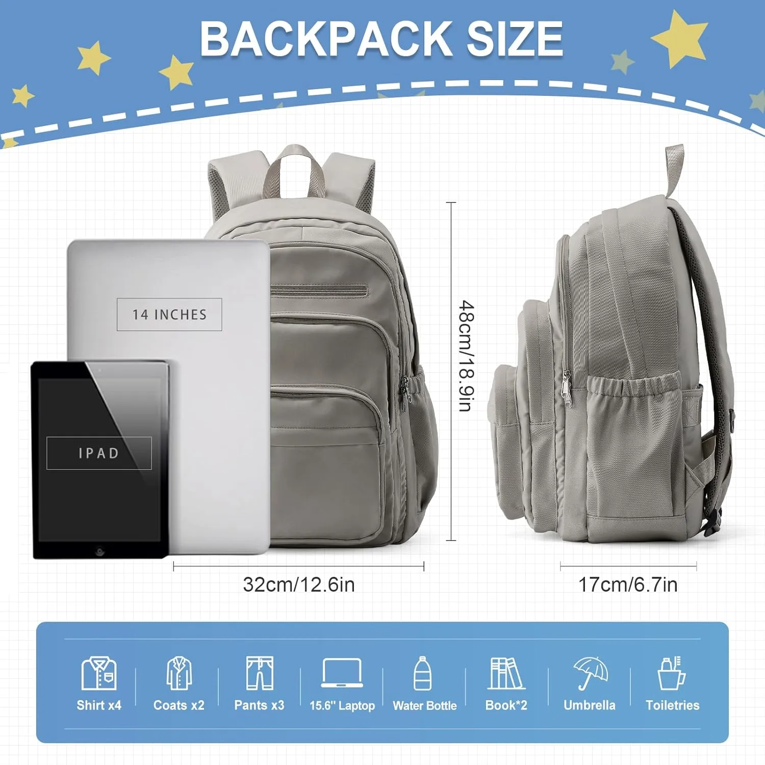 weradar School Backpack For Women Men, Lightweight Casual Daypack College Backpacks, Aesthetic Students Bookbag, Backpack With Lots Of Pockets,Cute High School Bag For Boys Girls(Gray Brown)