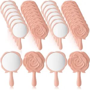 Wesiti 36 Pcs Handheld Compact Rose Design Princess Mirror Portable Makeup Mirror for Girls & Women Princess Party Favors Quinceanera Party Favors (Pink)