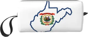 West Virginia state Flag Map print Multi-Purpose Cosmetic Bag with Zipper Canvas Makeup Bag, Travel Toiletry Pouch, Pencil Bag