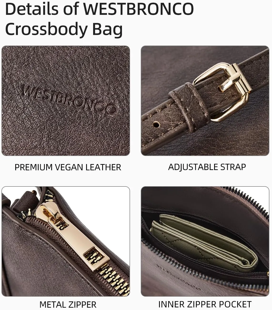 WESTBRONCO Crossbody Bag for Women Vegan Leather Wallet Purses Satchel Shoulder Bags Small Size