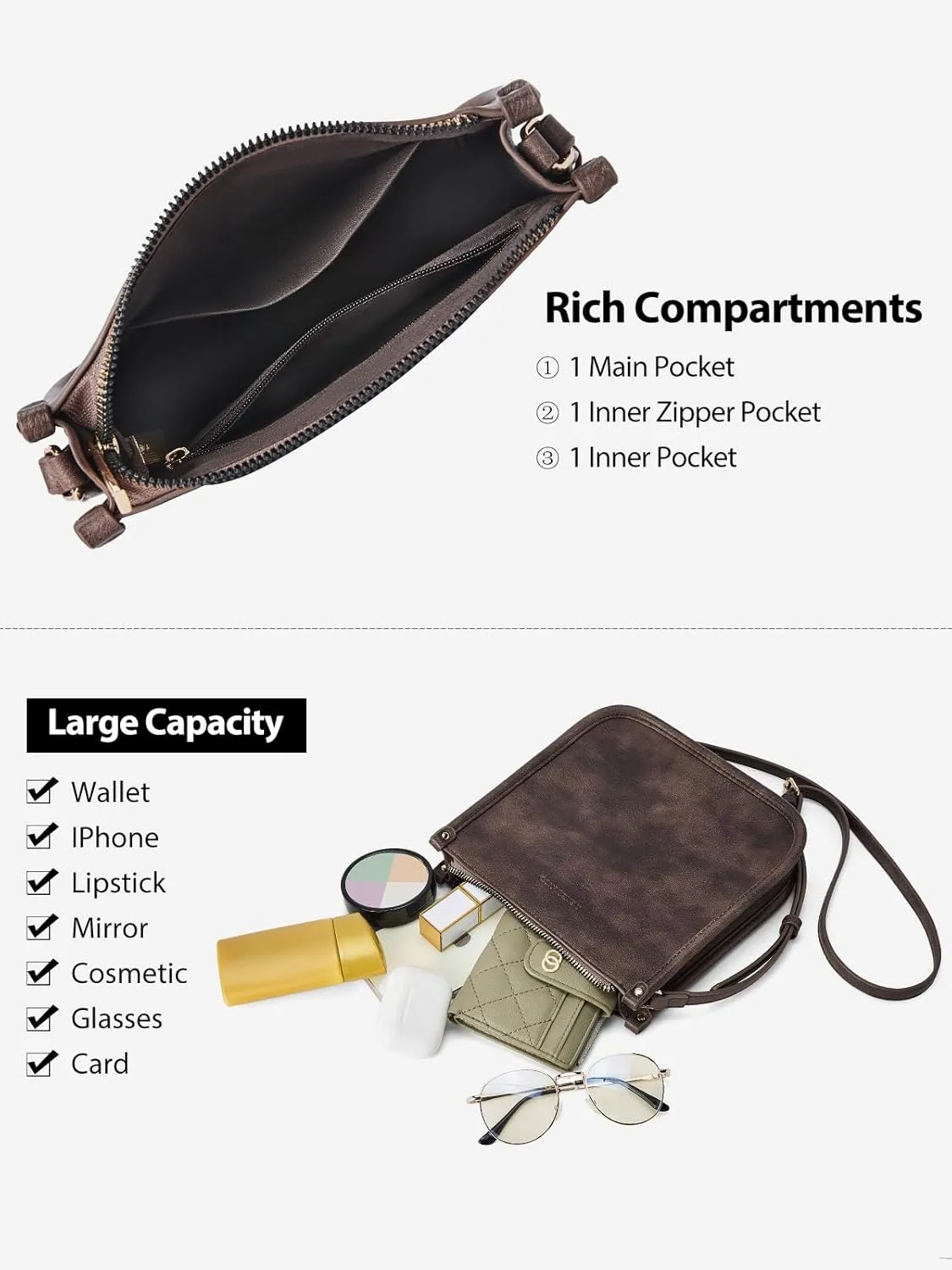 WESTBRONCO Crossbody Bag for Women Vegan Leather Wallet Purses Satchel Shoulder Bags Small Size
