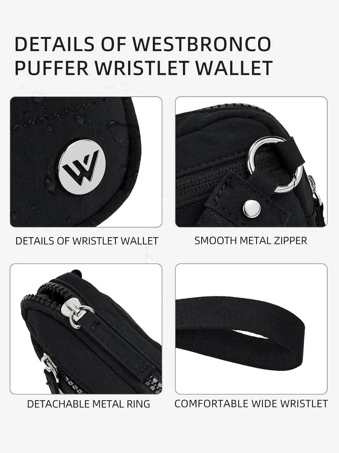 WESTBRONCO Wristlet Wallets for Women Nylon Quilted RFID Wallet with 3 Zipper Purse for Travel