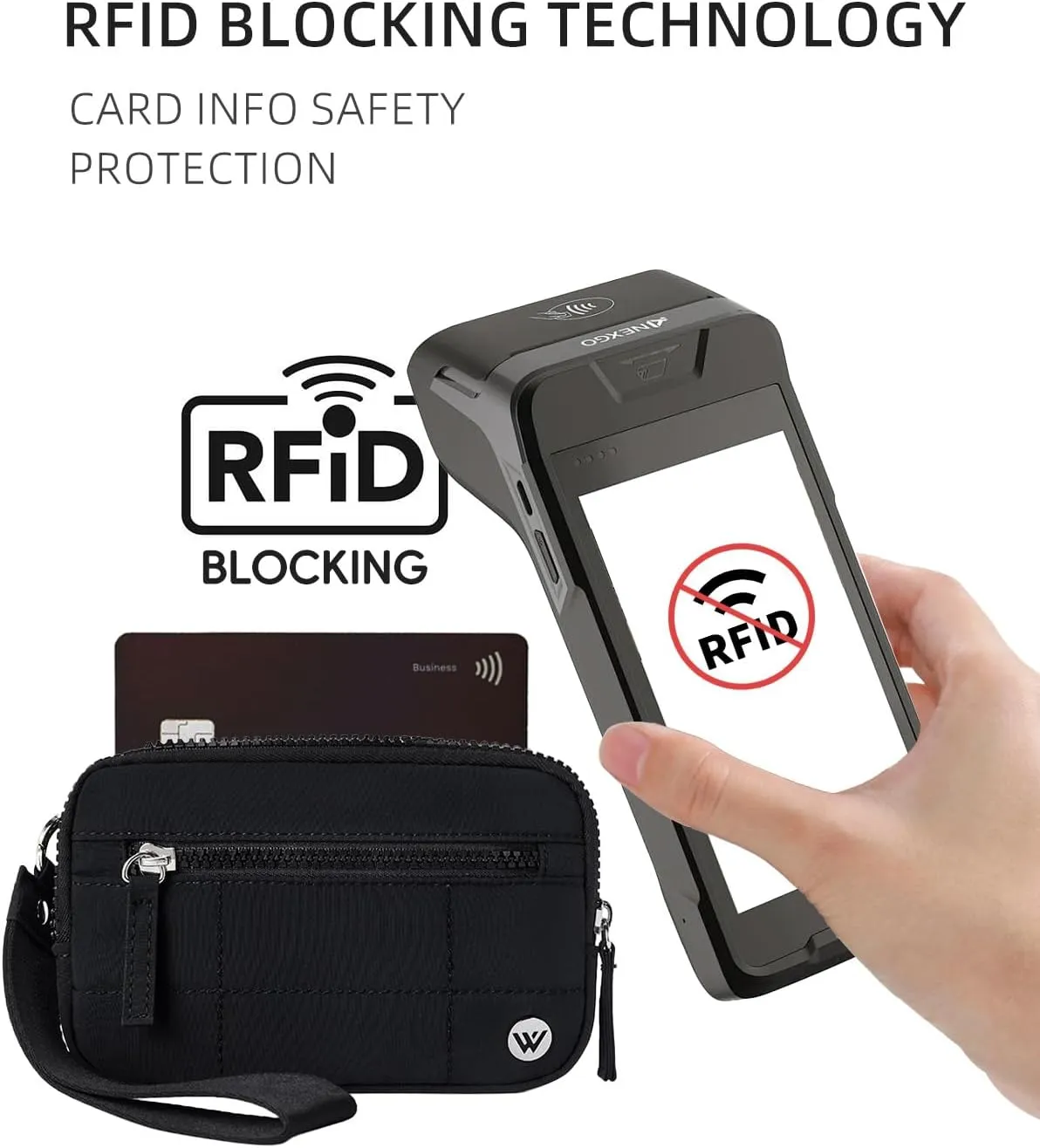 WESTBRONCO Wristlet Wallets for Women Nylon Quilted RFID Wallet with 3 Zipper Purse for Travel