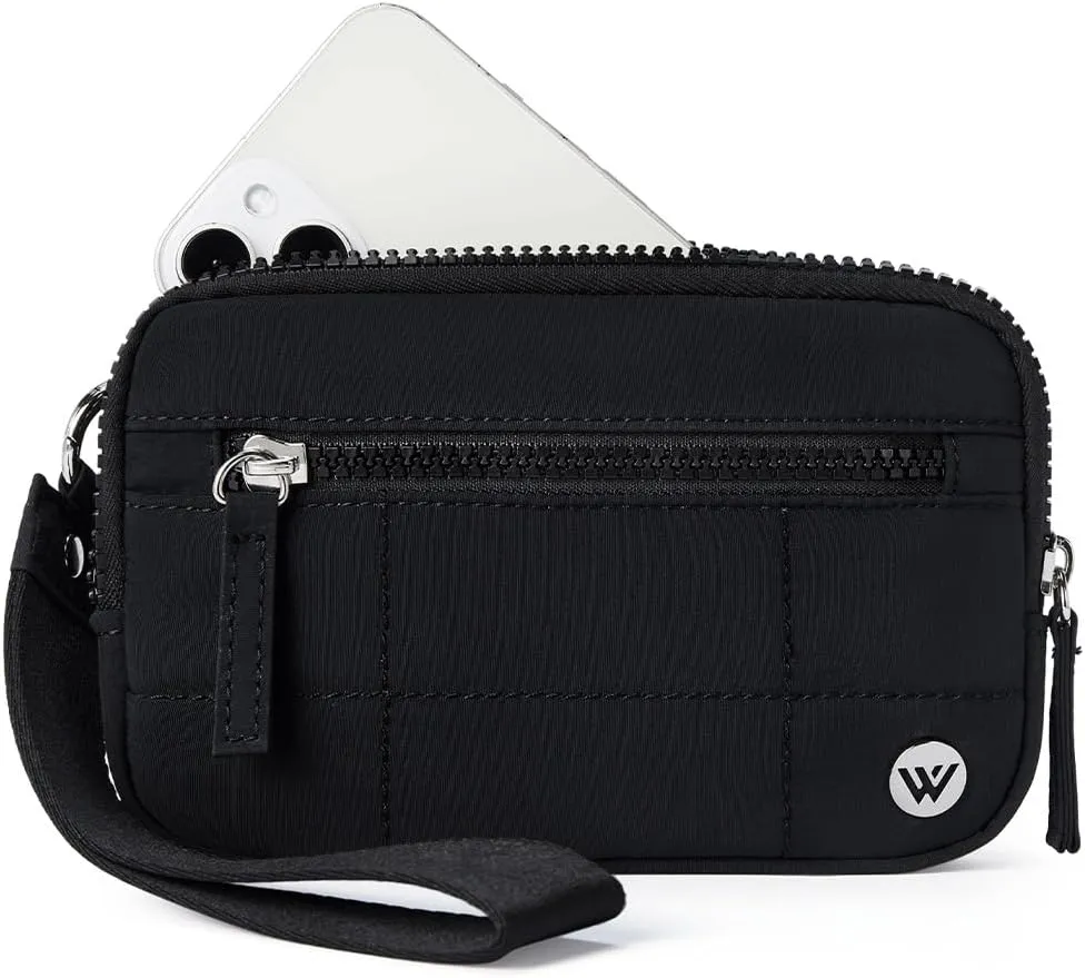 WESTBRONCO Wristlet Wallets for Women Nylon Quilted RFID Wallet with 3 Zipper Purse for Travel