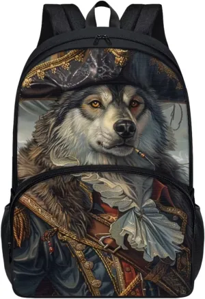 Whimsical Pirate Dog Alaskan Malamute Backpack for Boys Girls Lightweight 17 Inch School Bag with Front Pocket Padded Straps Kids Animal Print Bookbag Student Daypack for School Travel