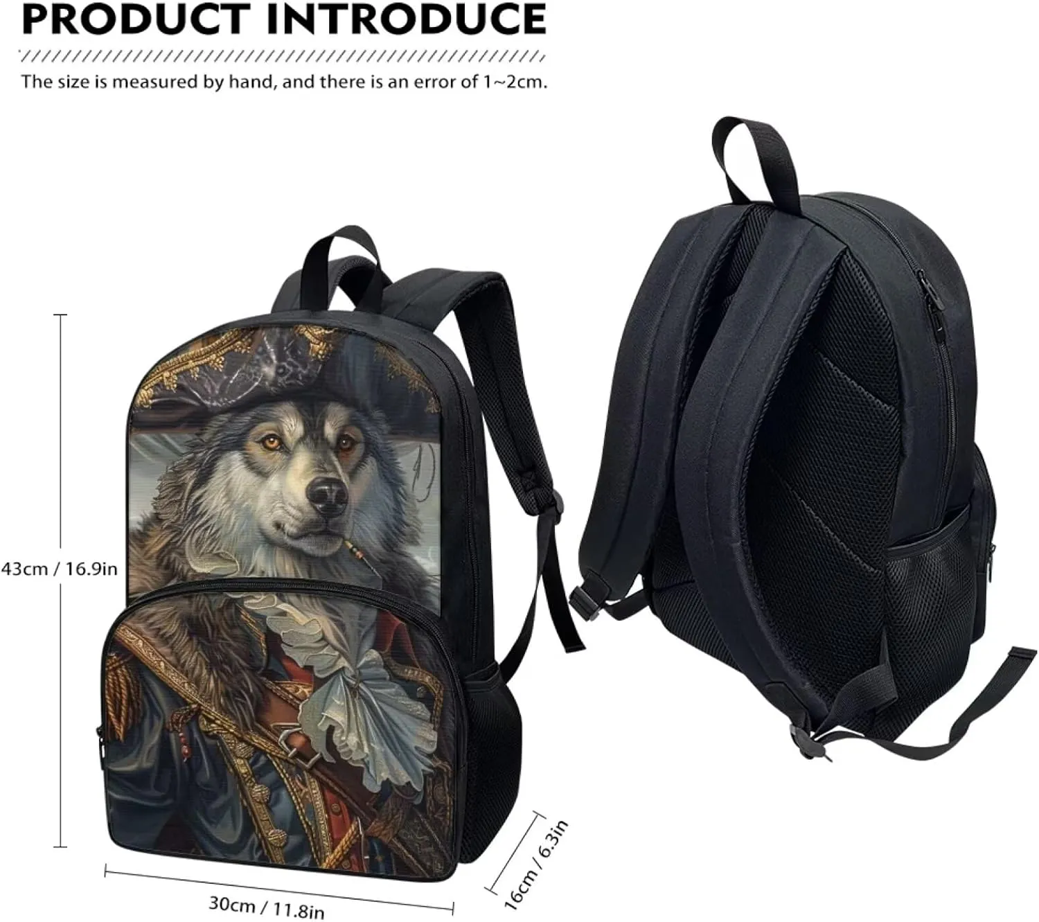 Whimsical Pirate Dog Alaskan Malamute Backpack for Boys Girls Lightweight 17 Inch School Bag with Front Pocket Padded Straps Kids Animal Print Bookbag Student Daypack for School Travel