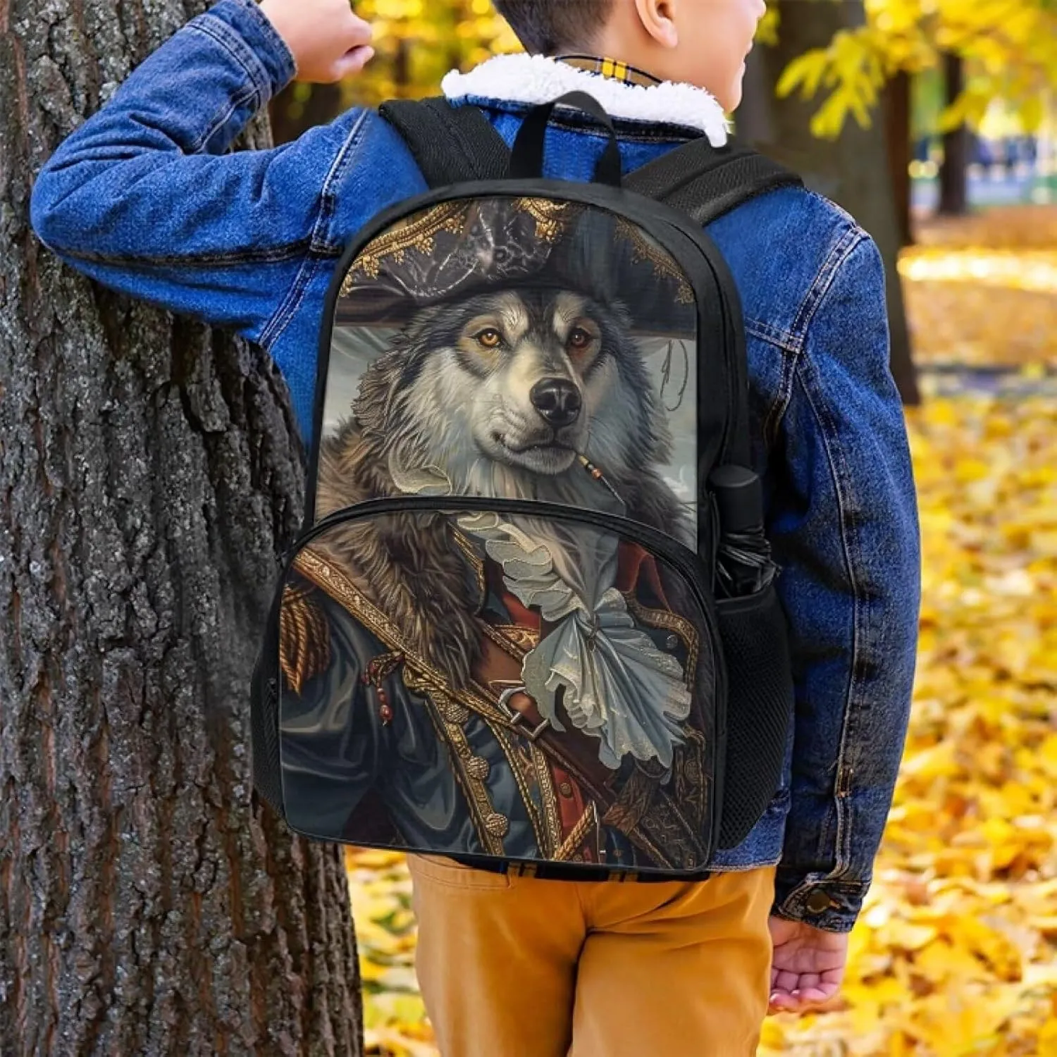 Whimsical Pirate Dog Alaskan Malamute Backpack for Boys Girls Lightweight 17 Inch School Bag with Front Pocket Padded Straps Kids Animal Print Bookbag Student Daypack for School Travel