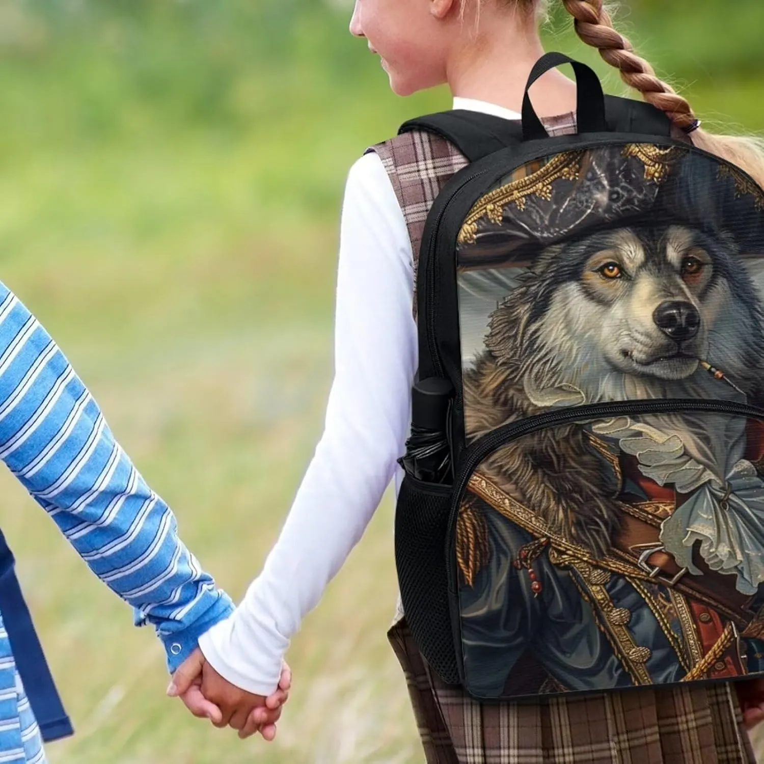 Whimsical Pirate Dog Alaskan Malamute Backpack for Boys Girls Lightweight 17 Inch School Bag with Front Pocket Padded Straps Kids Animal Print Bookbag Student Daypack for School Travel