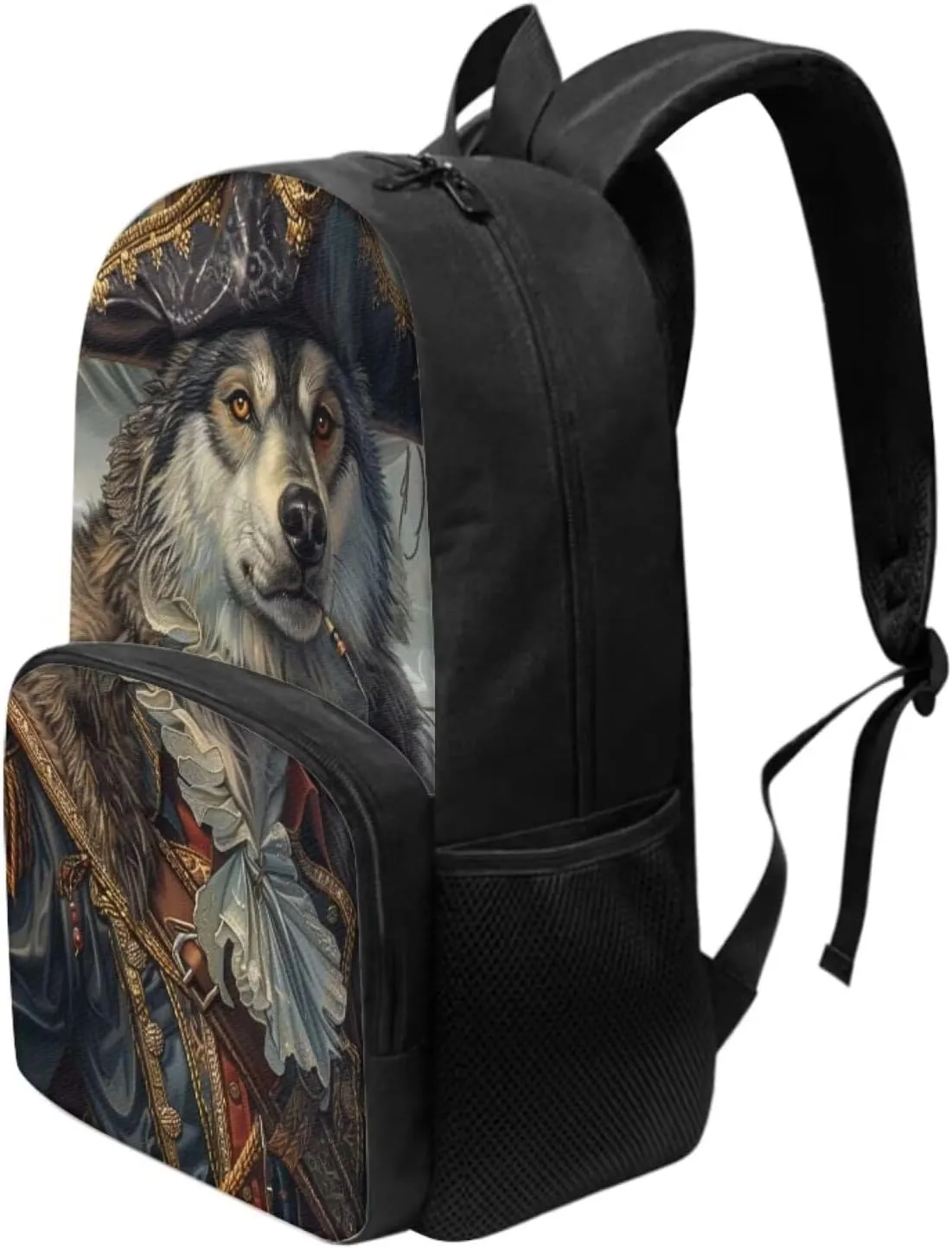 Whimsical Pirate Dog Alaskan Malamute Backpack for Boys Girls Lightweight 17 Inch School Bag with Front Pocket Padded Straps Kids Animal Print Bookbag Student Daypack for School Travel