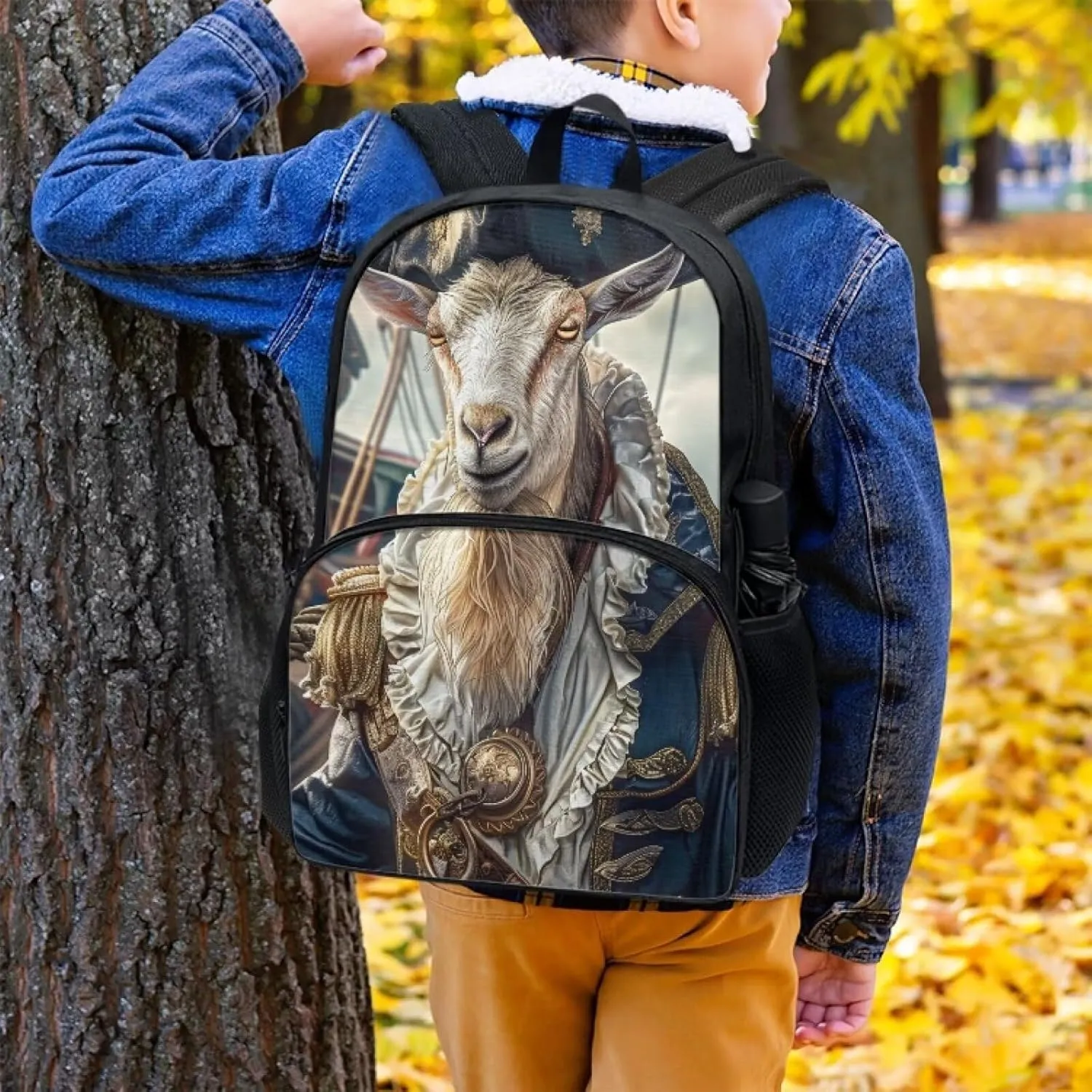 Whimsical Pirate Goat Backpack for Boys Girls Casual Lightweight 17 Inch School Bag with Front Pocket Padded Straps Kids Animal Print Bookbag Student Daypack for School Travel