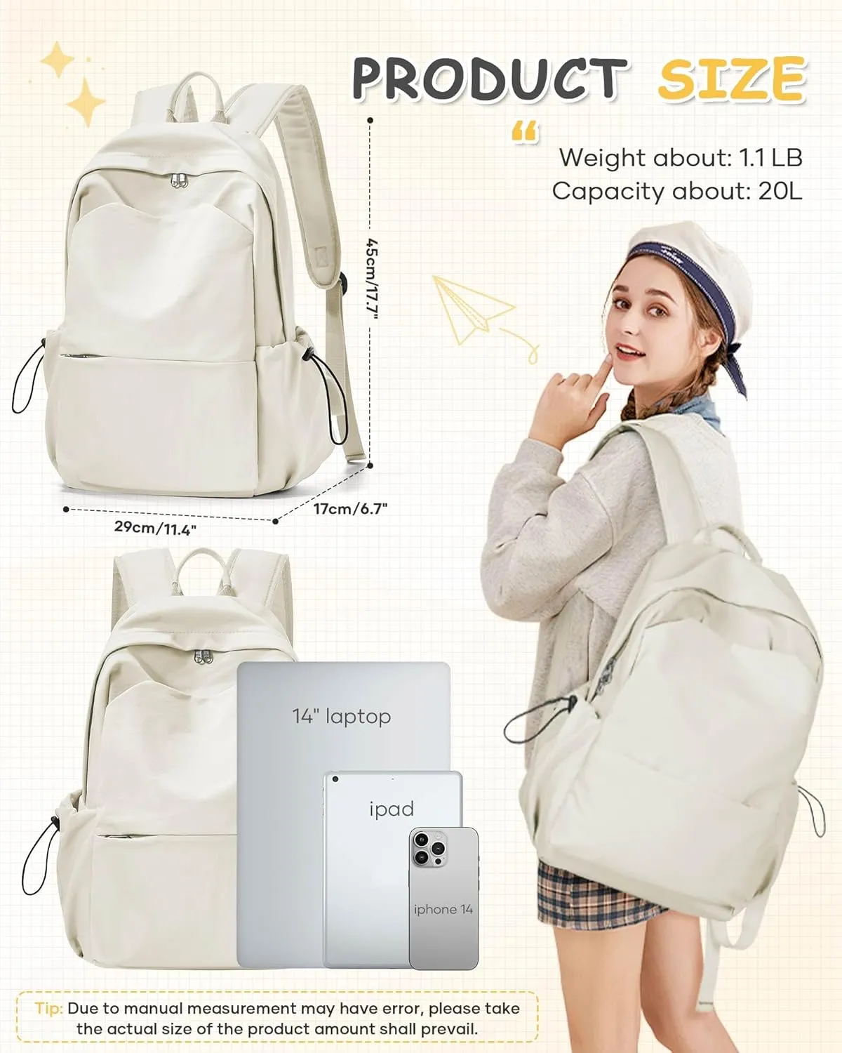White Backpack for School, Small High School Bookbag Back Pack for Teens Girls Boys, College Backpack Book Bag for Women Men, Mini Simple Casual Daypack Backpack Mochilas Escolares para Adolescentes